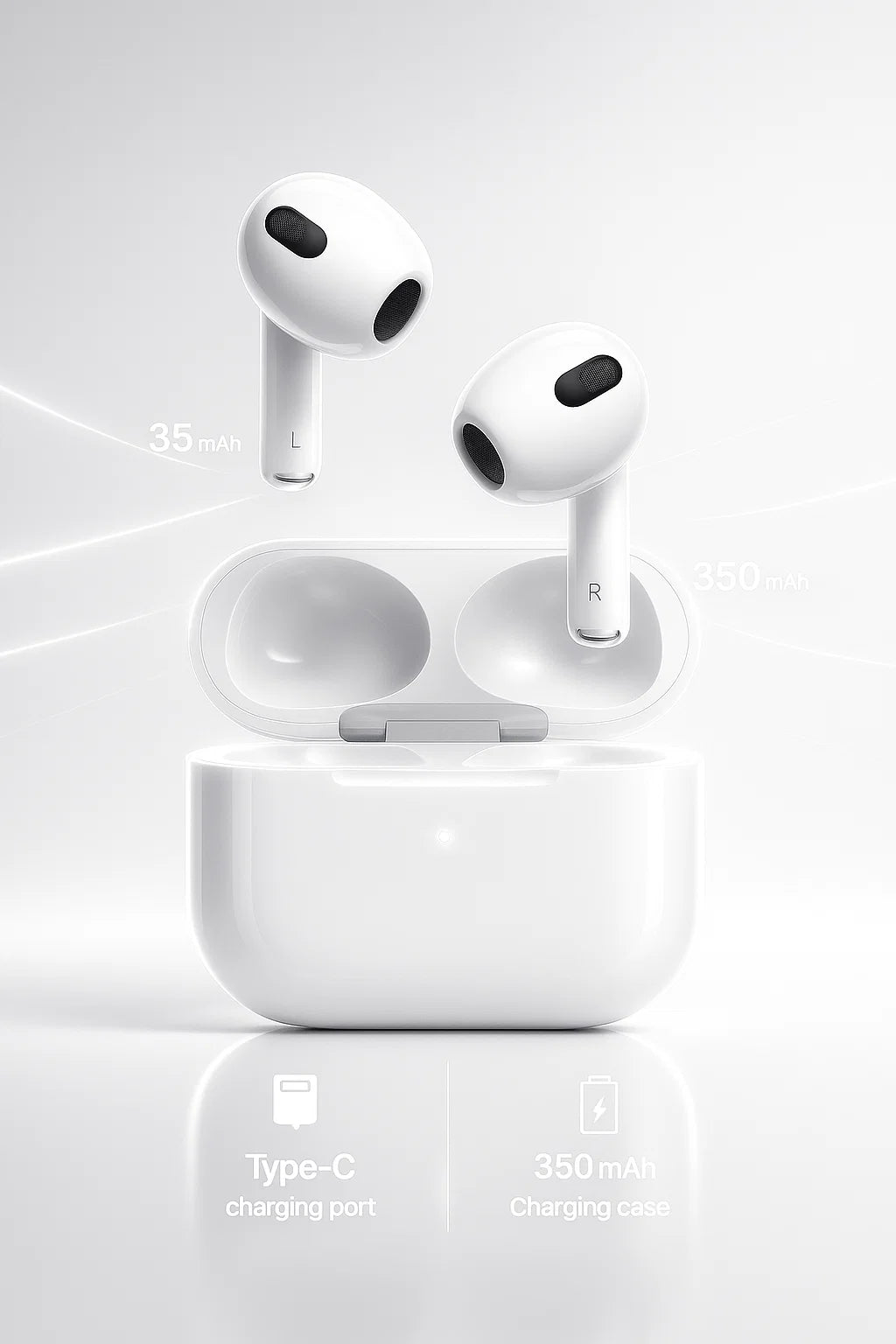 Auriculares “AirPods” 3ª Generación – Genéricos con Estuche de Carga y 30 h Total